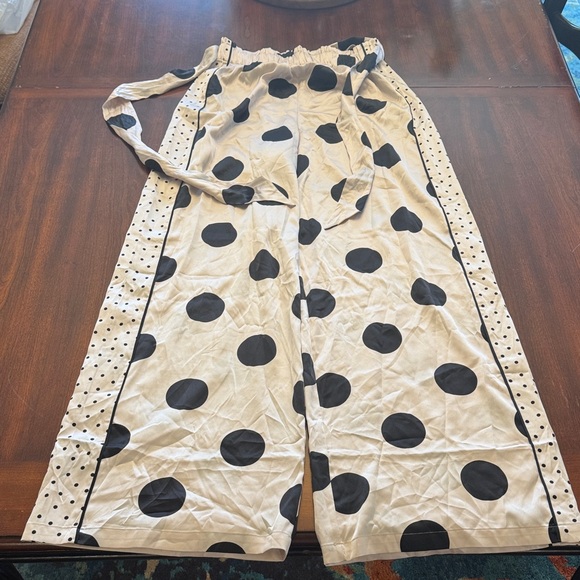 Victoria's Secret Black Polka Dot Silky Tie Waist Wide-Leg PJ Pants - Picture 2 of 8